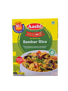 Aachi Ready to Eat Sambar Rice in 300g pack from Krishna Mart, showing the packaged ready-to-eat Indian rice dish.